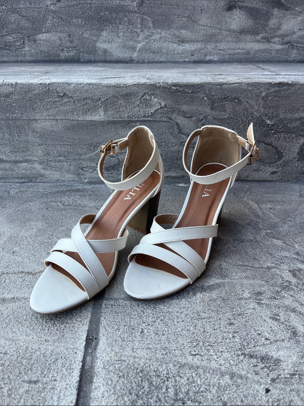 Gorgeous White Ankle-Strap Block Heel Sandals
